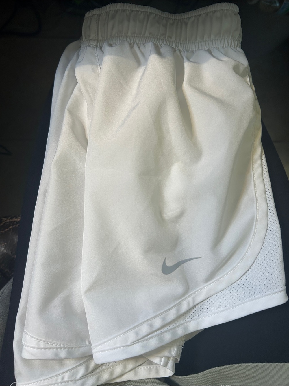 Nike White Performance Shorts with Gray Swoosh